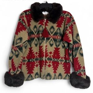 Tasha Polizzi Red and Tan Patterned Teddy Jacket